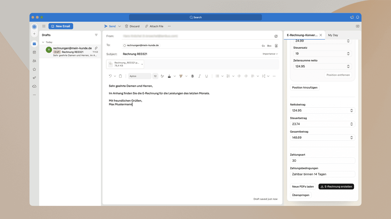 Outlook Add-In mit finalem Schritt zur Erstellung und automatischen Anhangsergänzung